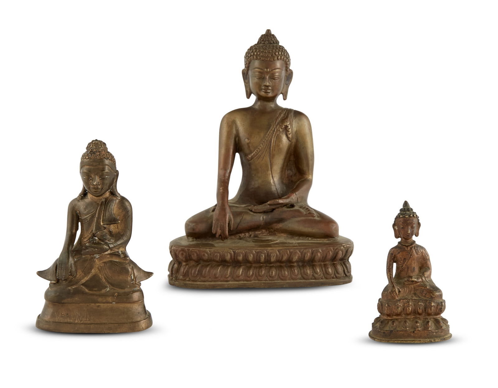 Three Asian Cast Bronze Figures of Buddha 18th-19th century (1 of 4)