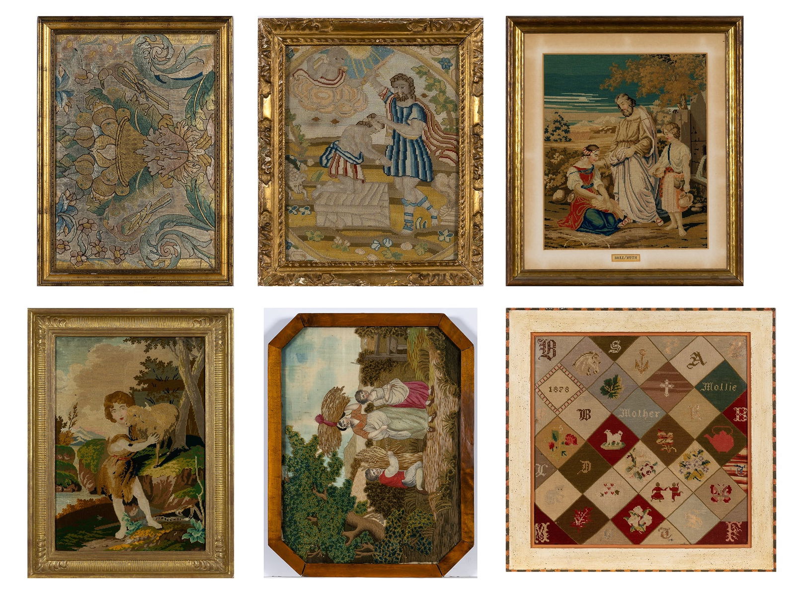 Group of Six Framed English Needlework Pictures (1 of 13)