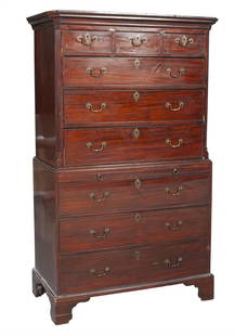 George III Mahogany Chest on Chest Late 18th century: Height 71 3/4 inches, width 42 1/2 inches, depth 22 1/4 inches.
