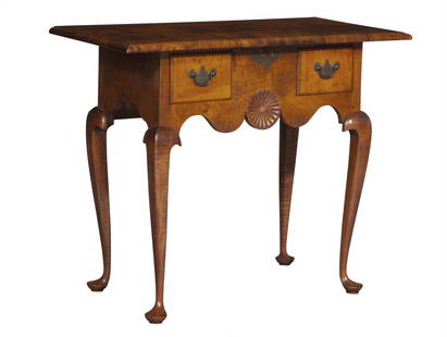 Queen Anne Style Figured Maple Dressing Table: Height 28 inches, width 33 inches, depth 17 inches.