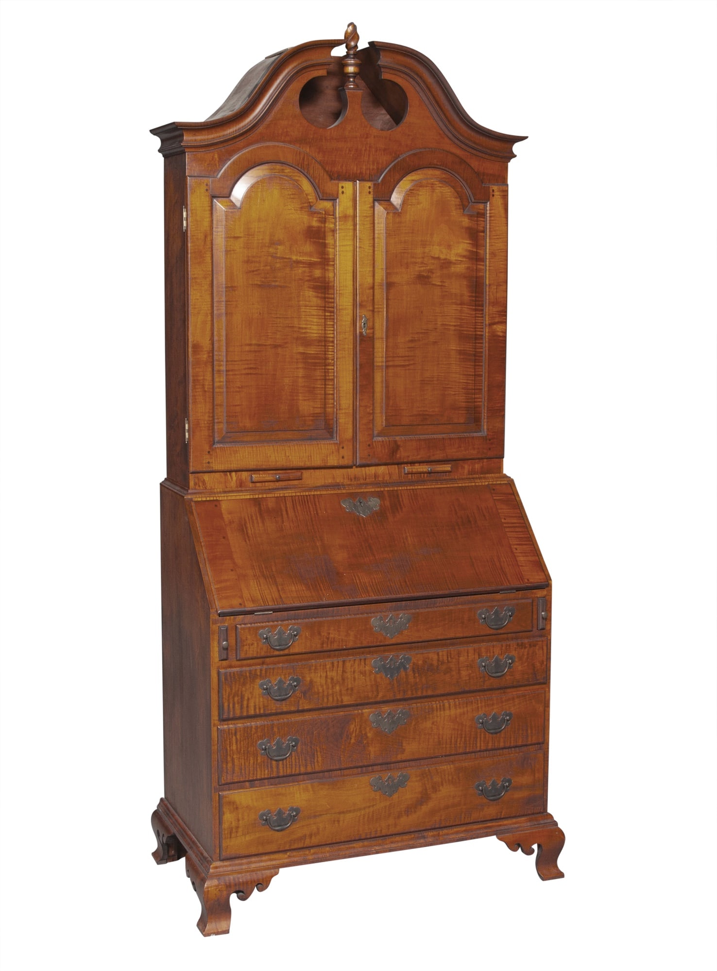 Chippendale Style Figured Maple Secretary Bookcase (1 of 6)