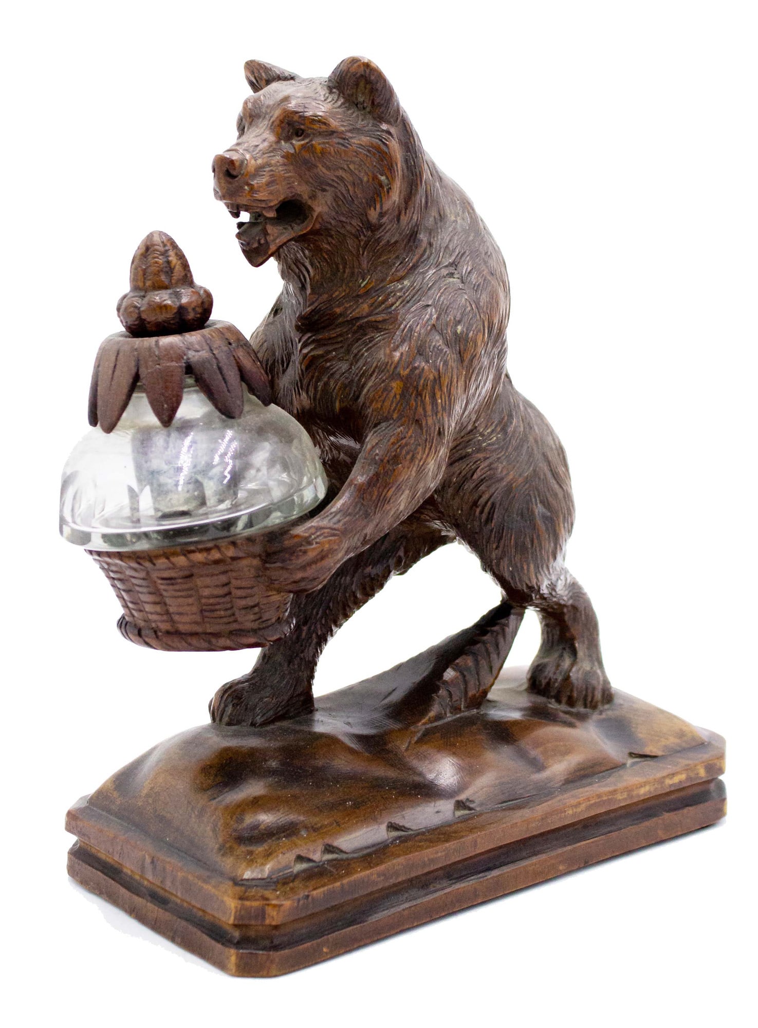 Black Forest Carved Walnut Figure of a Bear Inkwell 19th Century (1 of 6)