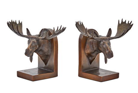 Pair of Bronze Moose Bookends Cast from a Model by Robert L. Refvem: Ed. no. 6/50, 1987 Each signed and dated. Height 8 1/2 inches