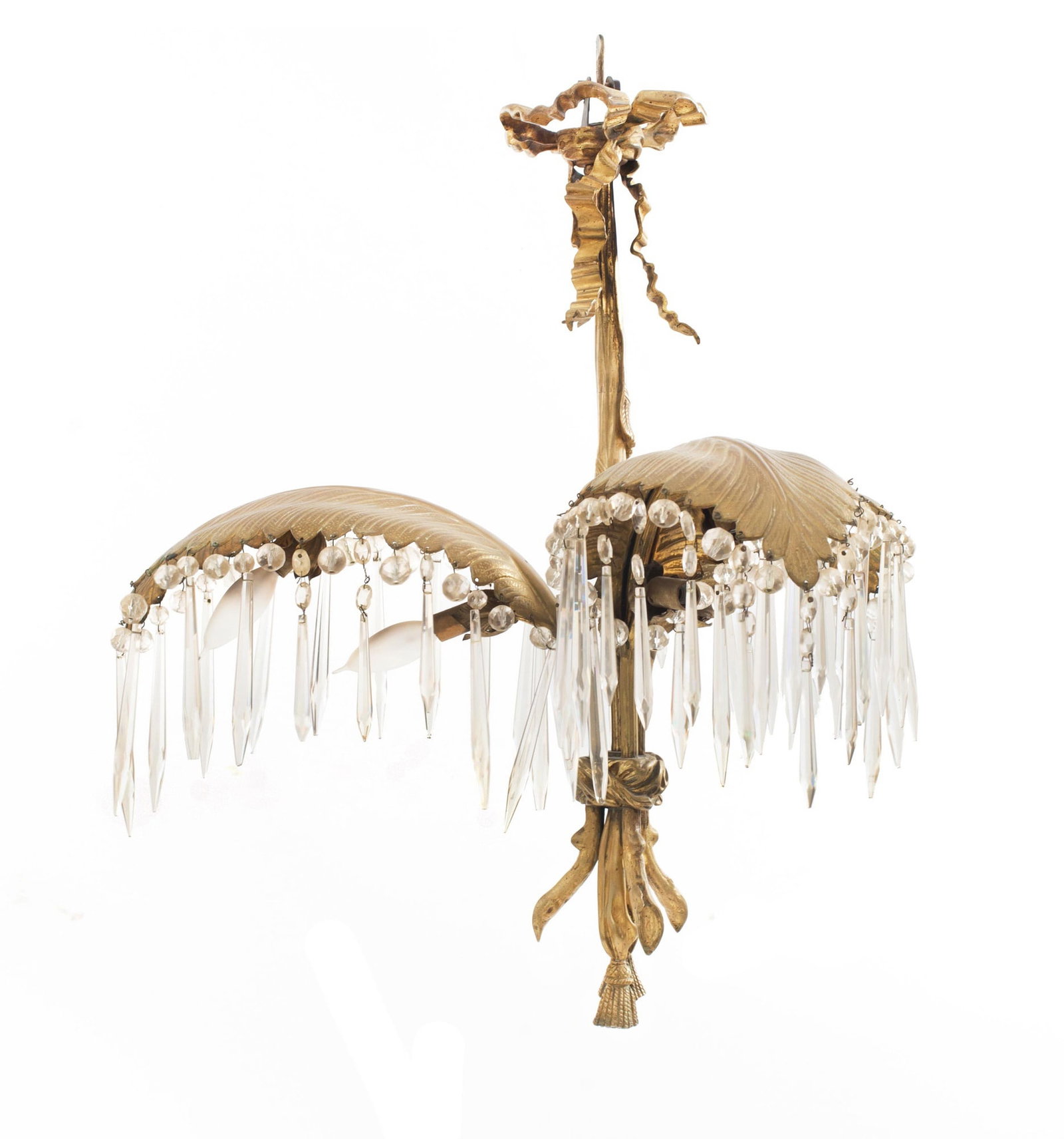 Gilt Bronze and Glass Palm-Form Chandelier 19th/20th Century: Height 25 inches, diameter 22 inches.