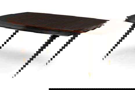 Art Deco Macassar Ebony Dining Table: With two leaves.Height 39 1/2 inches, width 6 feet 2 1/2 inches, depth 38 1/2 inches.