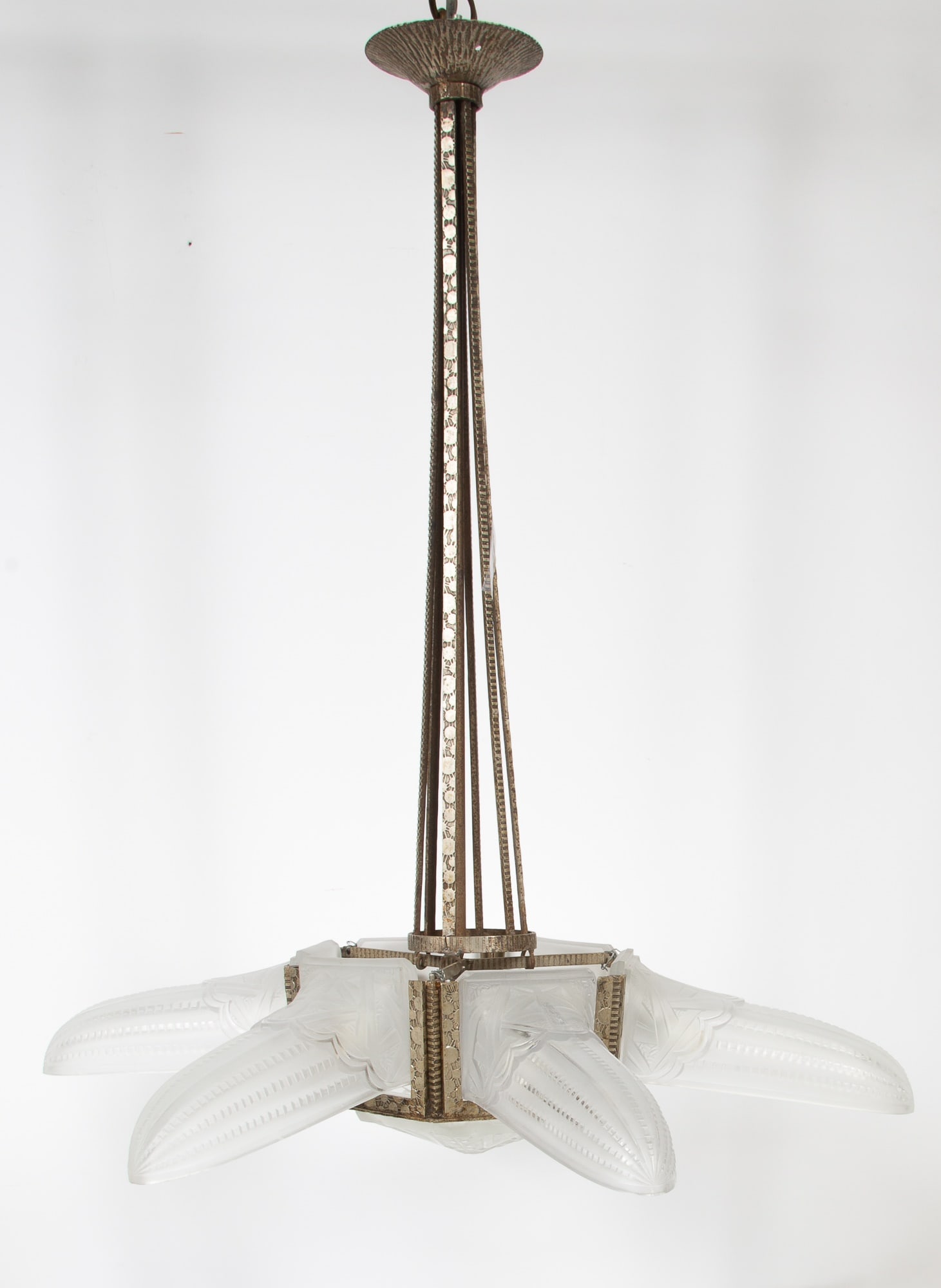 French Art Deco Frosted Glass Pendant Light Fixture (1 of 4)