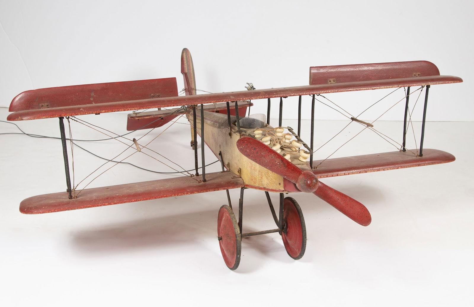 Large Painted Wood Model of a Bi-Plane (1 of 5)