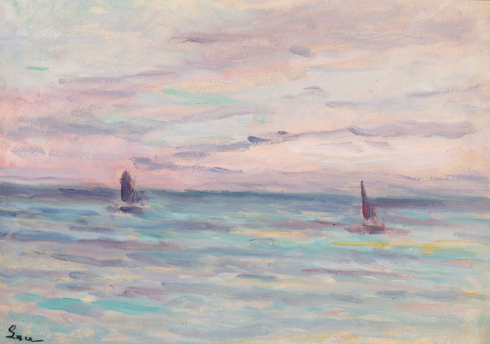 Maximilien Luce: French, 1858-1941 Marine à Honfleur Signed Luce (ll) Oil on paper laid to canvas 9 1/2 x 13 inches Provenance: Sale, Sotheby's New York, September 12, 2006, lot 155