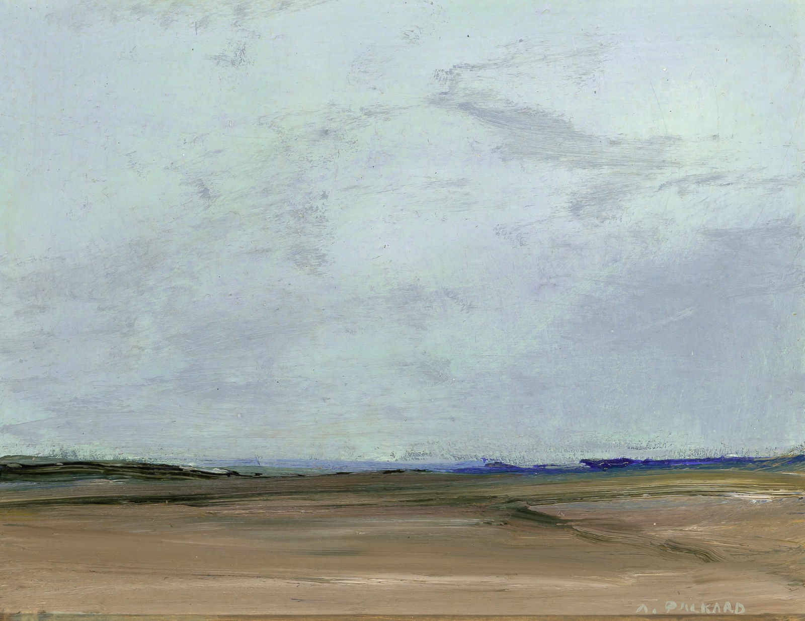 Anne Packard: American, b.1933 Distant Sea, 1977 Signed A. PACKARD (lr) Oil on board 8 1/4 x 10 inches (21 x 25.4 cm) Provenance: The Packard Gallery, Provincetown, MA, acquired by the present owner in 2000 Frame d