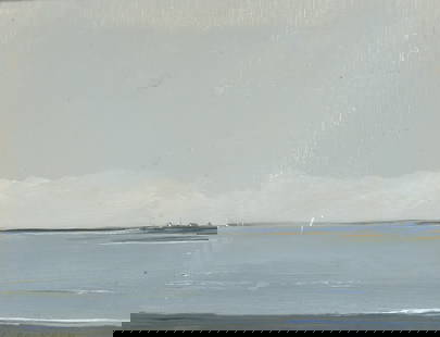 Anne Packard: American, b.1933 Lone Sail and Distant Cottage, circa 1975 Signed A. PACKARD (lr) Oil on board 4 x 5 inches (10.1 x 10.7 cm) Provenance: Diana Tead Michaelis, acquired directly from the artistt; thenc