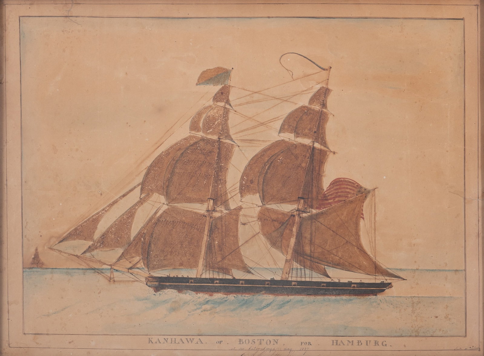American School: Estate / Collection: Estate of Mary Helen & Robert K. McMenamin 19th Century Kanhawa of Boston, for Hamburg, May 1827 Signed indistinctly ---Dickerson (lr), titled and inscribed with inscription o