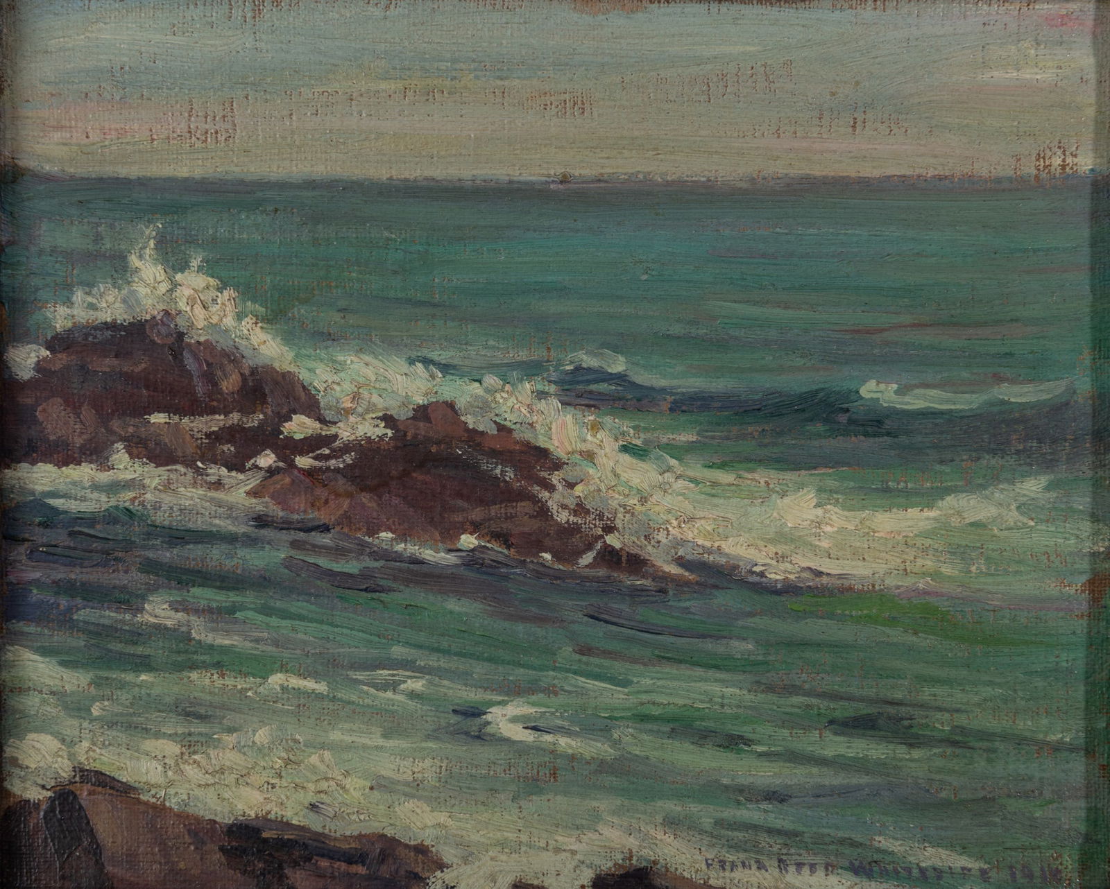 Frank Reed Whiteside: Estate / Collection: The Private Collection of Sylvia Napier American, 1866-1929 Seascape, 1918 Signed and dated (lr) Oil on canvas board 8 x 10 inches