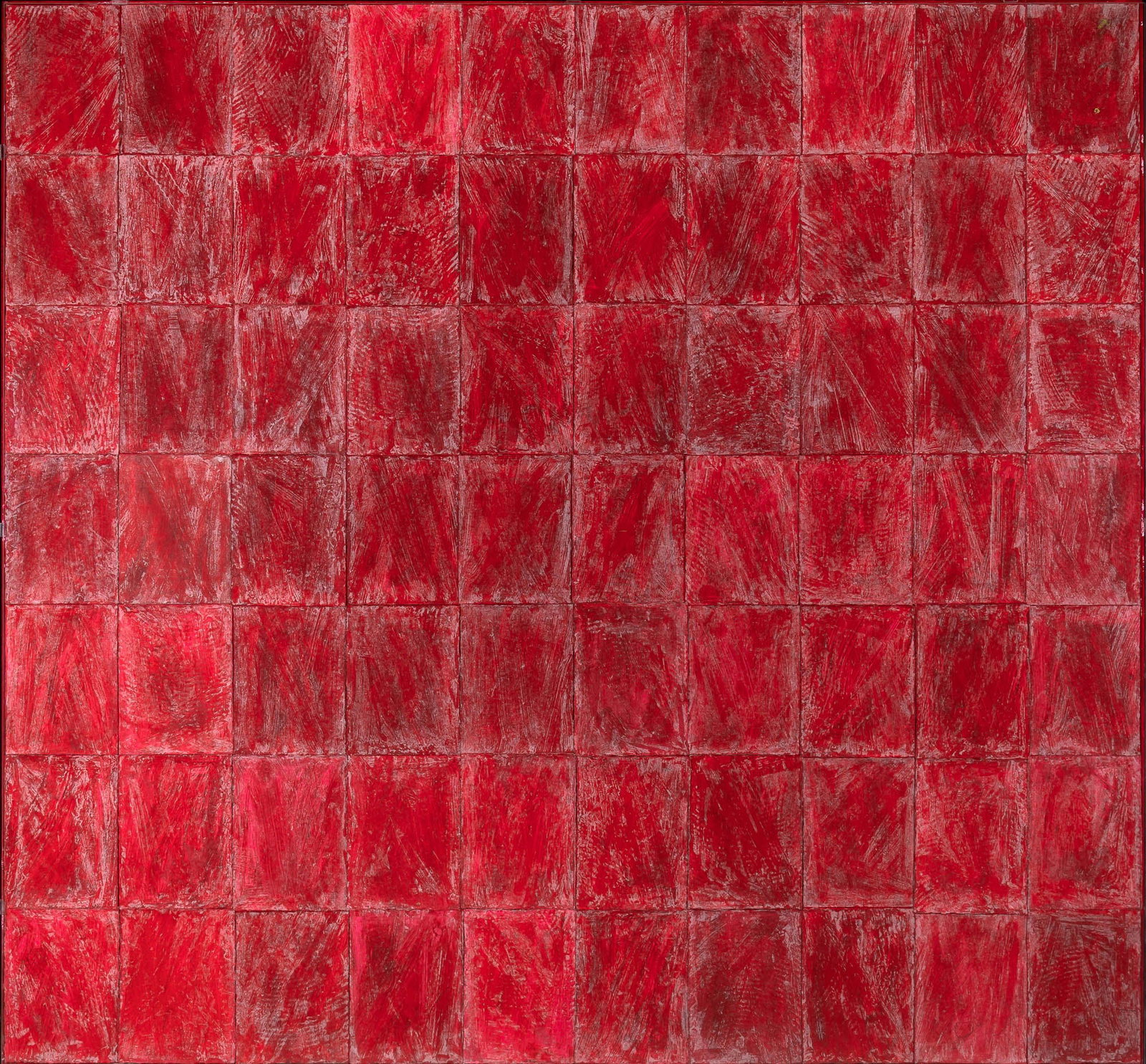 Robert Courtright: American, 1926-2012 Untitled (Red Collage), 1994 Signed Courtright (lr) Pigment on paper collage laid to panel Overall 63 1/4 x 67 3/8 inches (160.6 x 171.1 x 5 cm) Provenance: Galerie Jean-Jacques Du