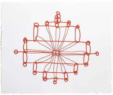 Louise Bourgeois (1911-2010): CROCHET II Mixografia&#174; print in red, 1998, on handmade paper, signed with initials and numbered 17/50 in pencil, from Crochet I-V, printed and published by Mixografia, Los Angeles, with full marg