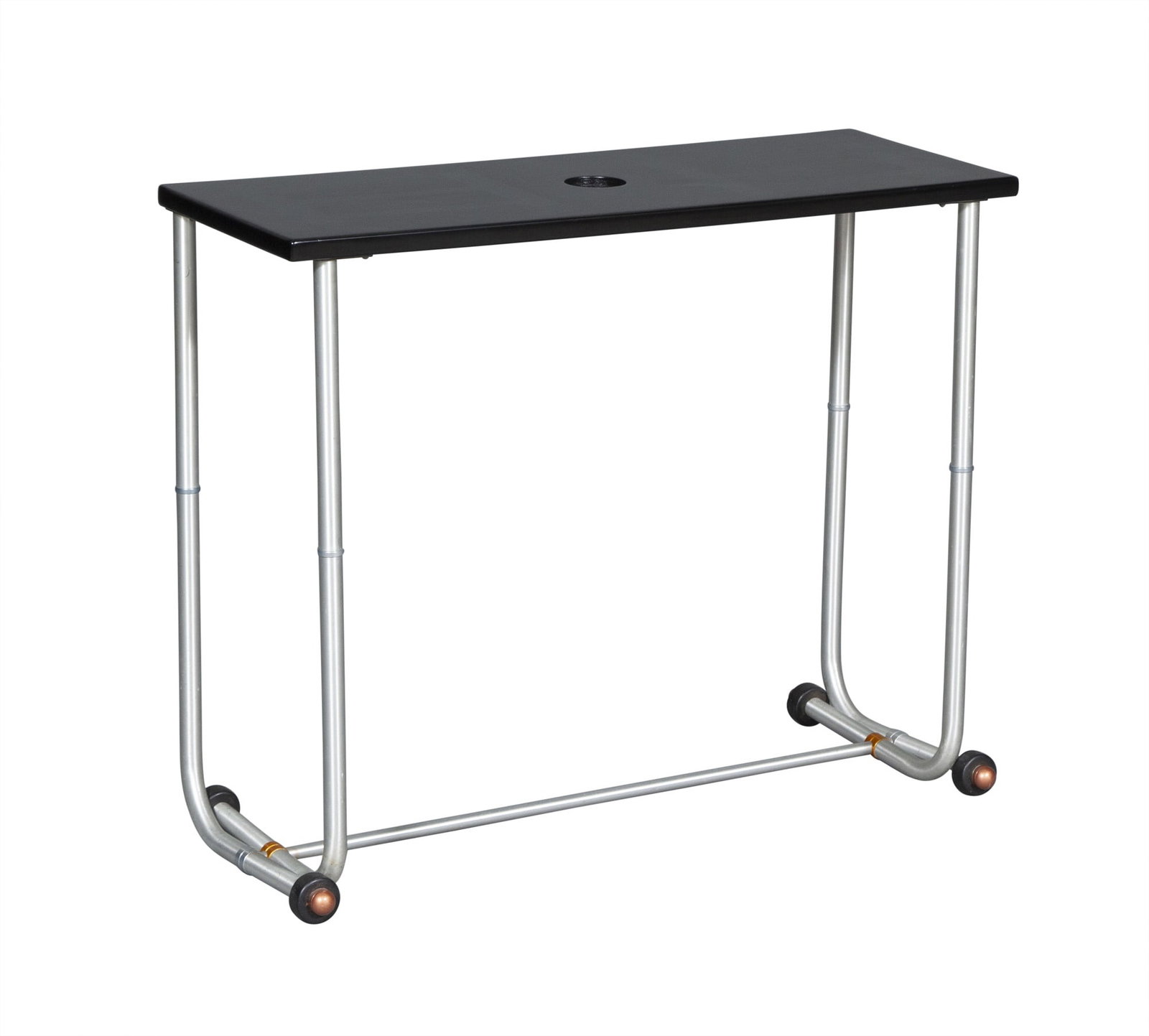 American Warren MacArthur Style Brushed Aluminum and Ebonized Wood Console Table Mid 20th century (1 of 5)