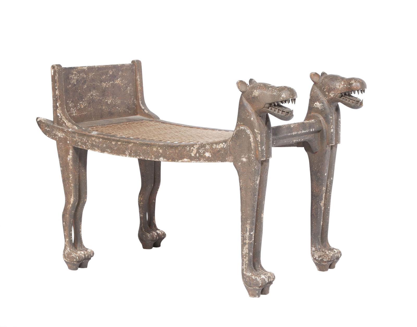 Egyptian Revival Style Caned, Carved and Painted Wood Bench (1 of 6)