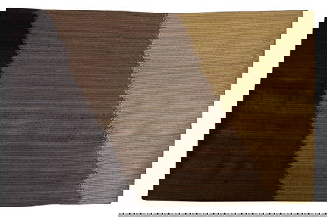Colombian Hand-Woven Grass Carpet Contemporary: Rectangular with three bands of color. Length 70 inches, width 52 inches.