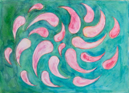 Leda Catunda: Brazilian, b. 1961 Gotas cor de Rosa, 2010 Signed Leda Catunda (lr), inscribed as titled (lc) Watercolor on paper 10 x 14 inches (25.4 x 35.5 cm) Provenance: Galeria Luisa Strina, São Paulo Priva