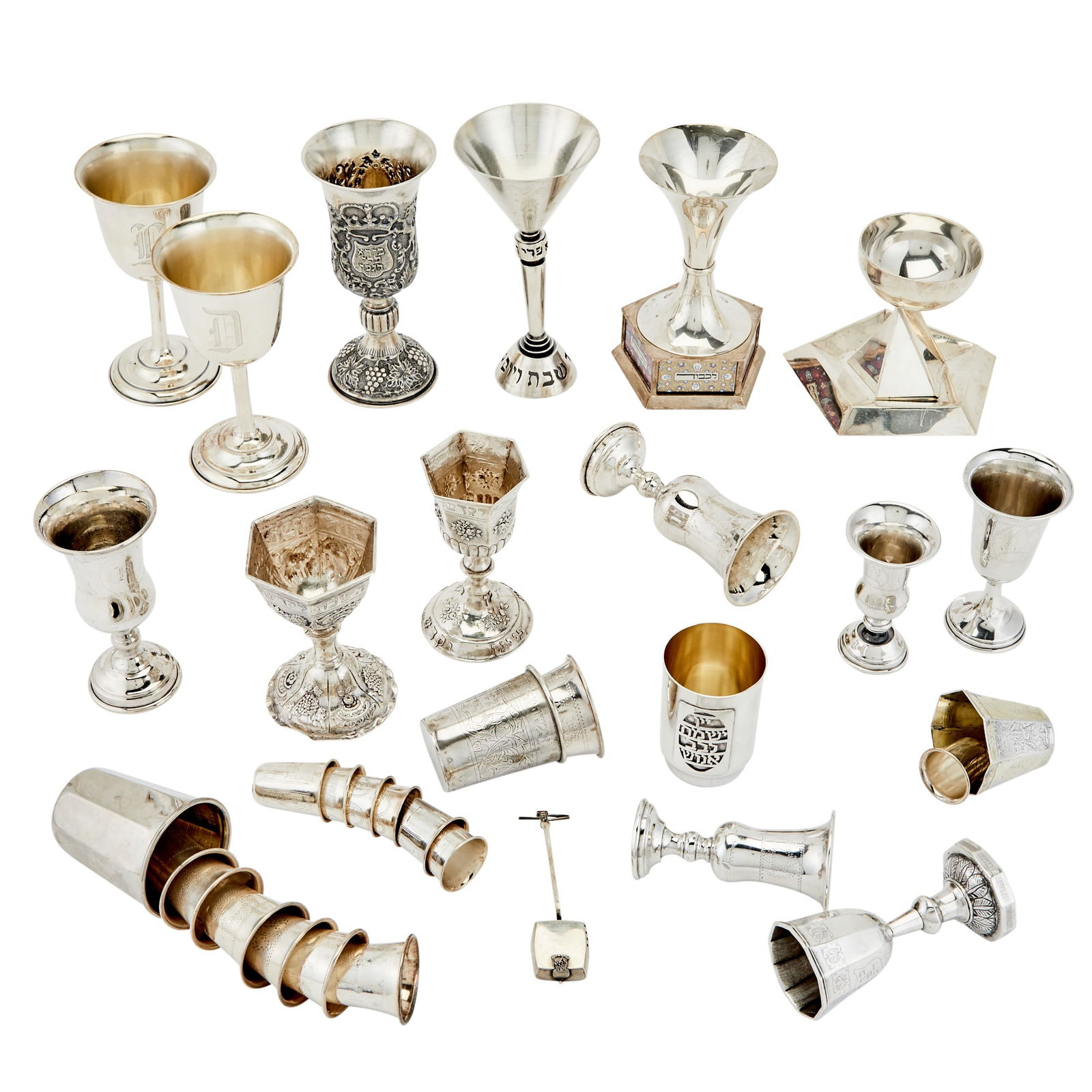 Group of Silver Judaica Kiddish Cups and Vessels (1 of 4)
