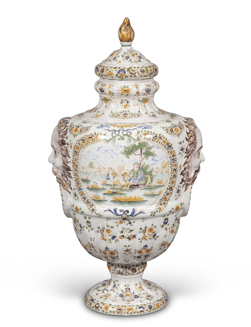 Continental Faience Footed Vase and Cover (1 of 5)