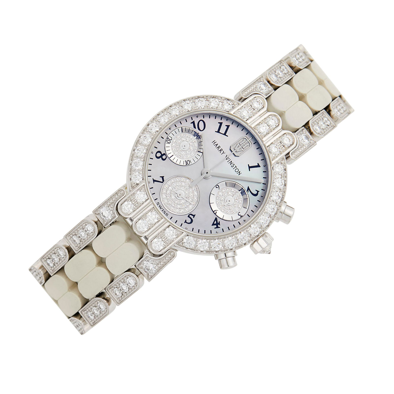 Harry Winston White Gold, Mother-of-Pearl, Diamond and Rubber 'Premier' Chronograph Wristwatch (1 of 2)