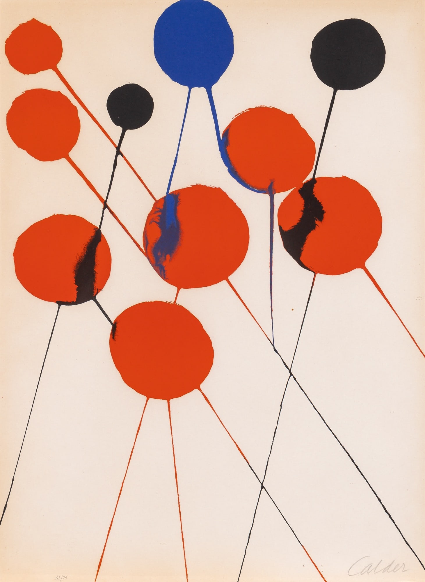 Alexander Calder (1898-1976): Estate / Collection: Property from the Estate of Erika Hecht Wadds BALLONS DÉGOULINES Color lithograph, circa 1970, on wove paper, signed and numbered 43/75 in pencil, the full sheet, framed. She