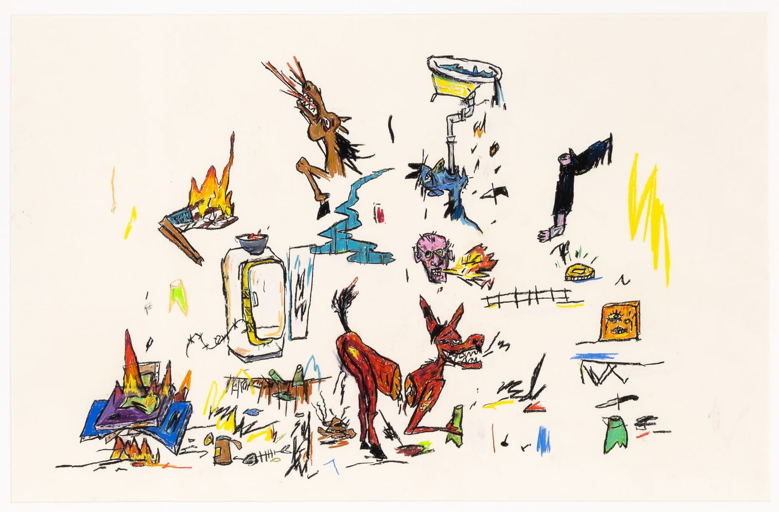 Rick Prol: American, b. 1958 Red Wolf Boozin’, 1984 Pastel on paper 26 x 40 inches (66 x 101.6 cm) Framed dimensions: 30 3/4 x 44 3/4 x 1 1/2 inches