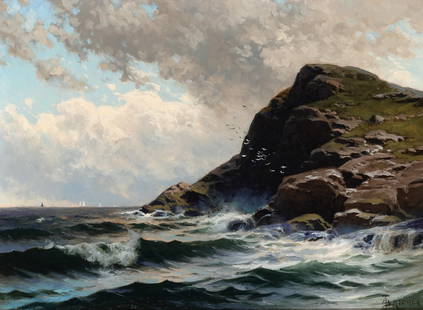 Alfred Thompson Bricher: American 1837-1908 View of Grand Manan Signed with conjoined initials ABricher (lr) Oil on canvas 12 1/8 X 16 1/8 inches