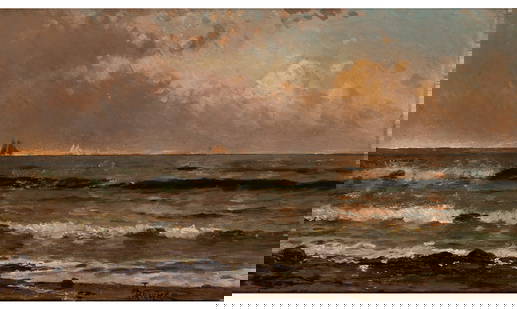 Alfred Thompson Bricher: American, 1837-1906 Seascape Signed (lr) Oil on board 9 x 16 inches