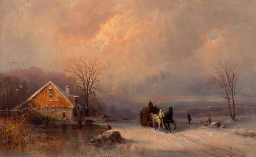 James Brade Sword: American, 1839-1915 Winter Landscape, 1872 Signed J. B. Sword. and dated 1872 (lr) Oil on canvas 14 1/8 x 22 1/8 inches Provenance: Schwarz Gallery, Philadelphia Private collection, purchased from the