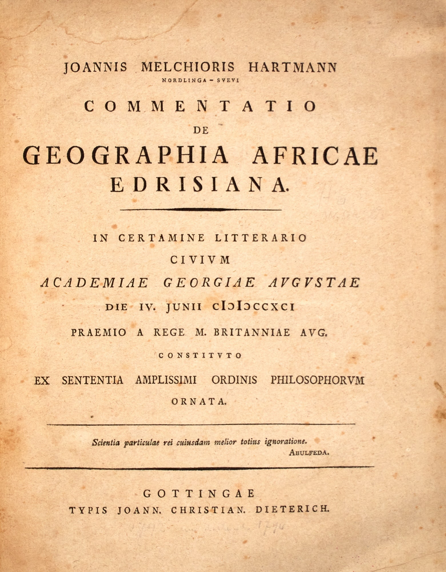 Hartmann's Commentariao de Geographia Africae Edrisiana, 1791 (1 of 2)