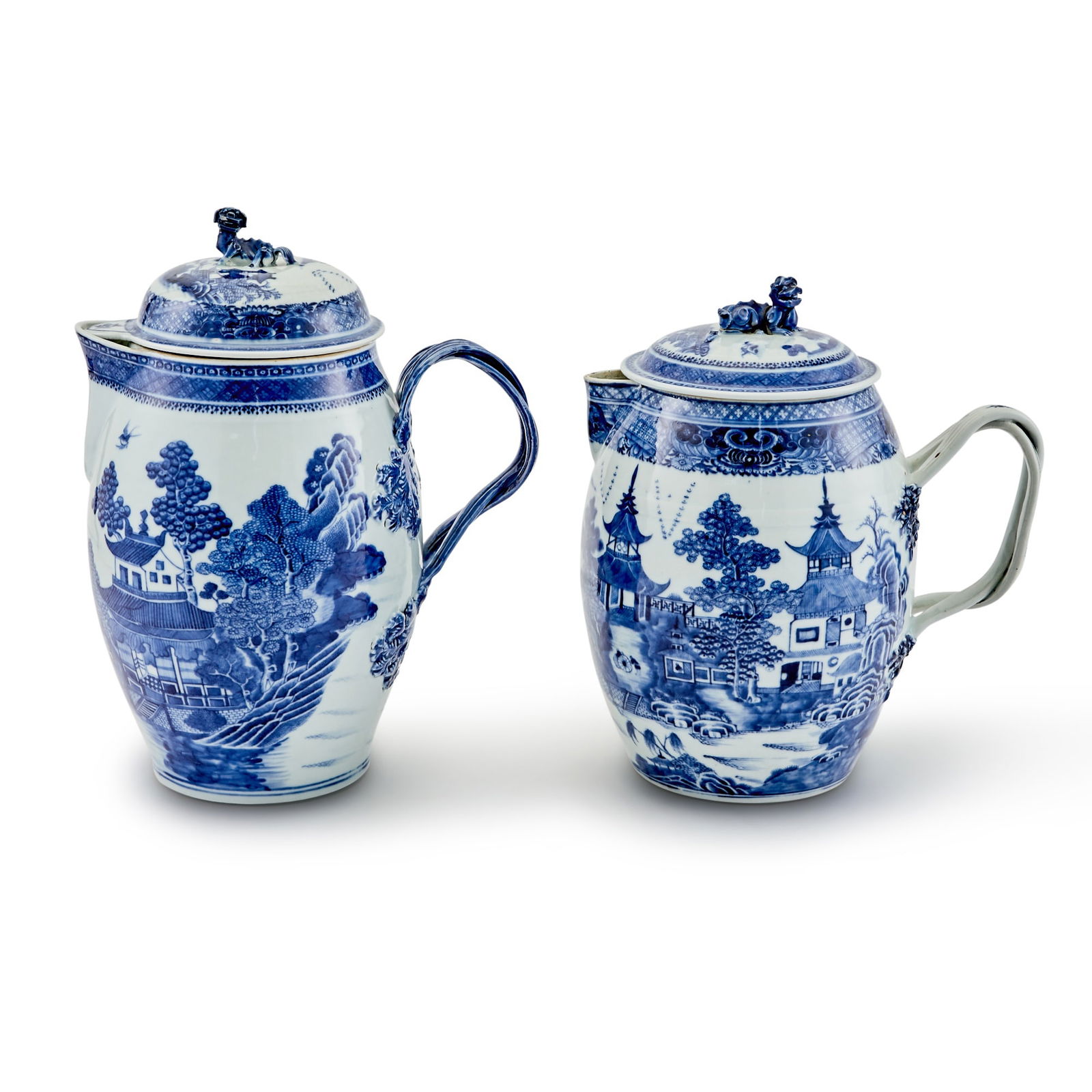 Two Chinese Export Porcelain Blue and White Covered Cider Jugs Early 19th century (1 of 3)