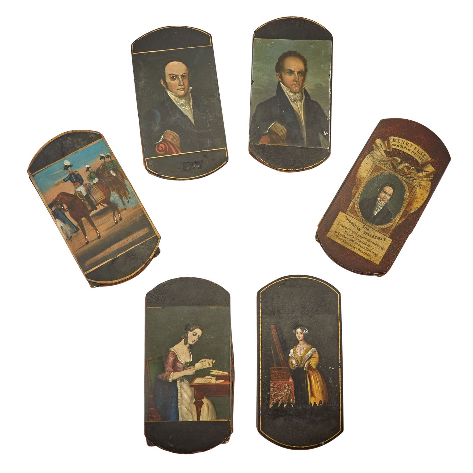 Six Painted Papier Mache Cigar Cases Probably English, mid-19th Century (1 of 2)