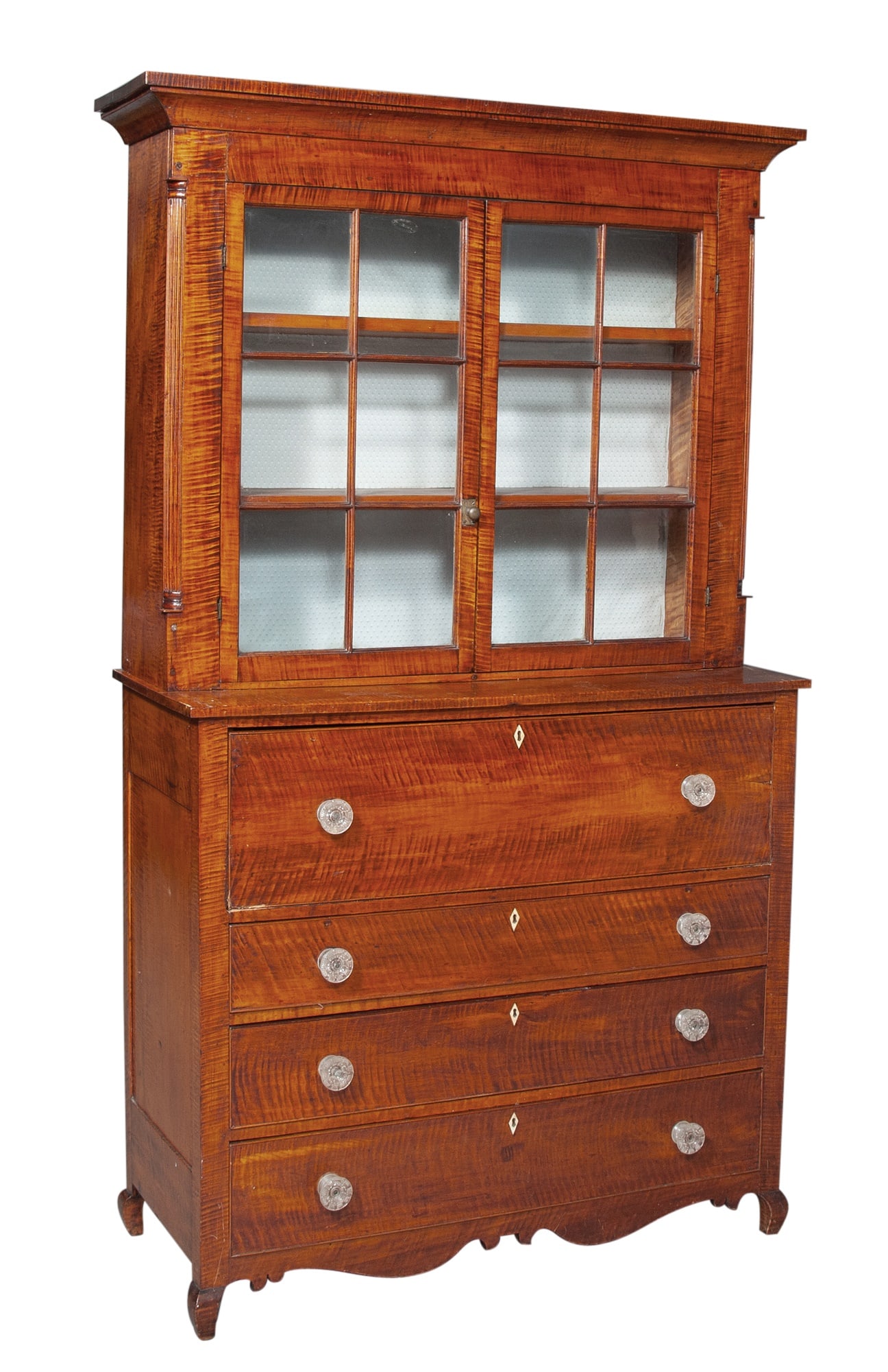 Federal Tiger Maple Secretary Bookcase New York or Pennsylvania, Early 19th Century (1 of 5)