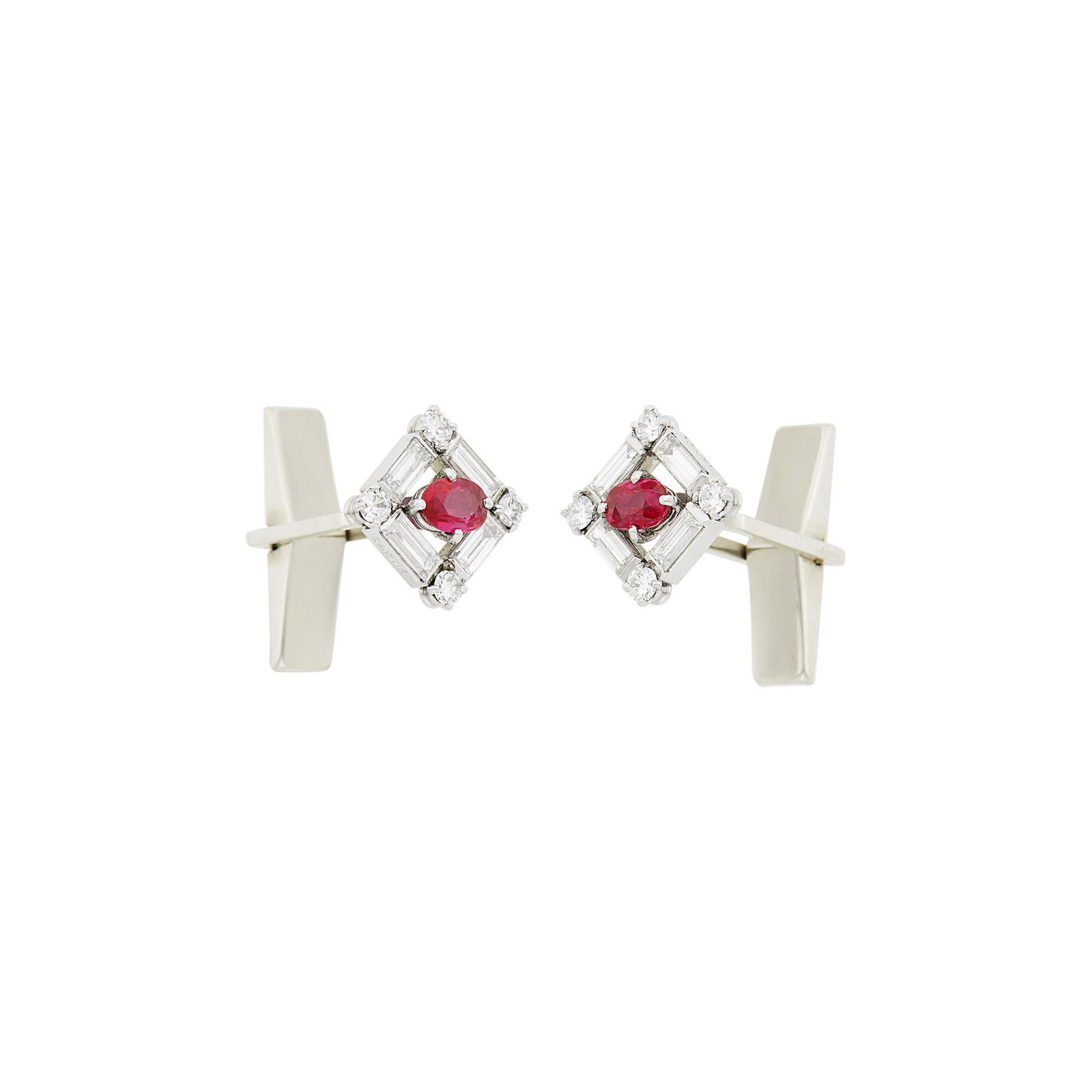 Cartier Pair of Platinum, White Gold, Ruby and Diamond Cufflinks (1 of 1)