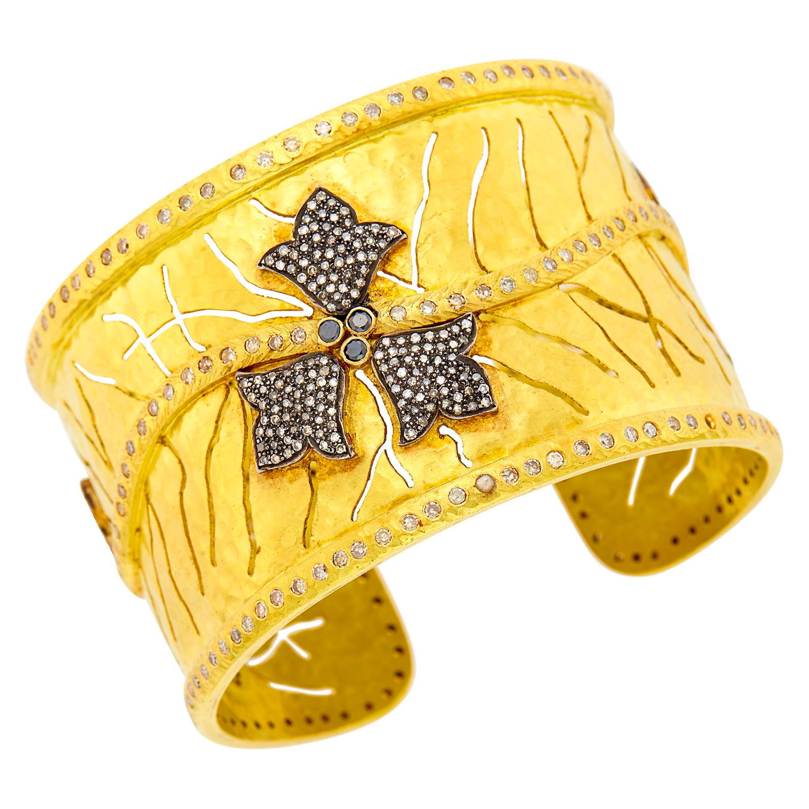 Gold, Silver and Colored Diamond Cuff Bangle Bracelet (1 of 2)