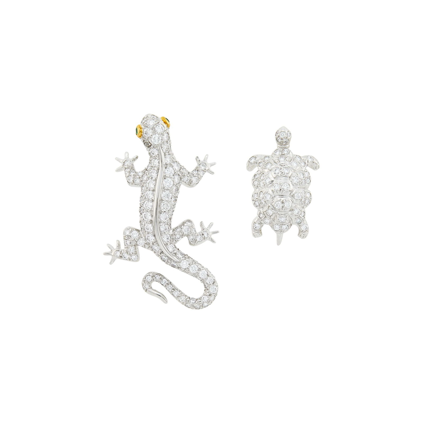 Tiffany & Co., Schlumberger Platinum and Diamond Lizard Pin and Tiffany & Co. Turtle Pin (1 of 1)