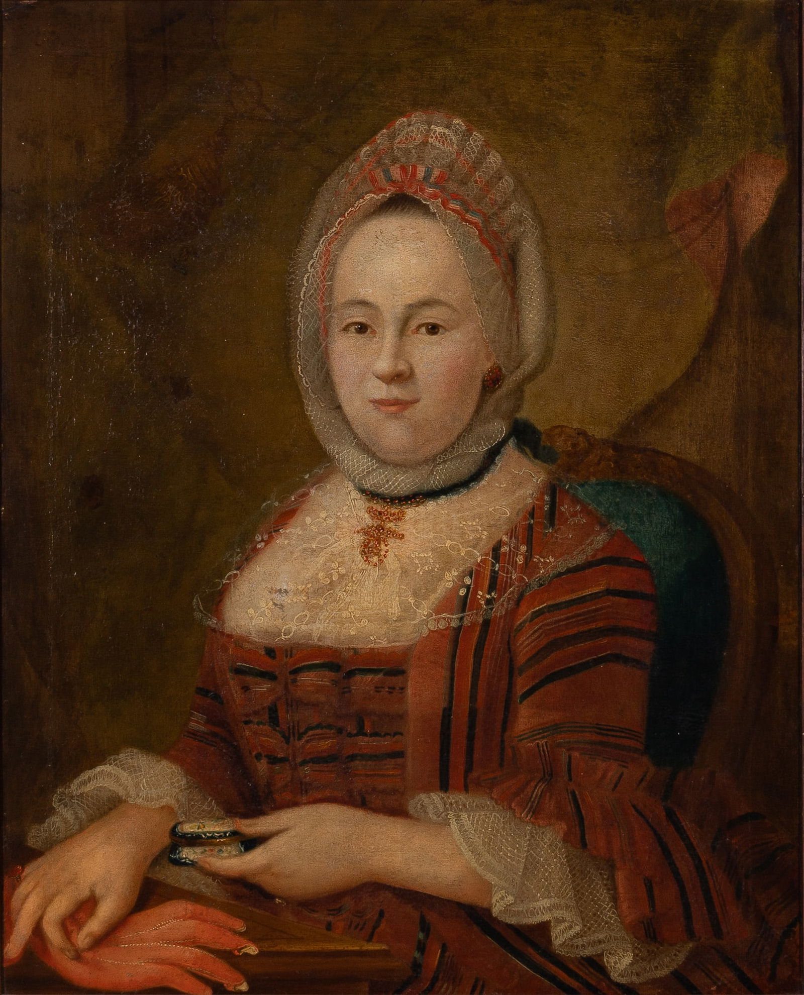 Continental School: Portrait of a Lady Oil on canvas 32 x 25 3/4 inches (81.3 x 65.4 cm) Frame dimensions: 37 1/4 x 31 1/4 x 2 1/4 inches