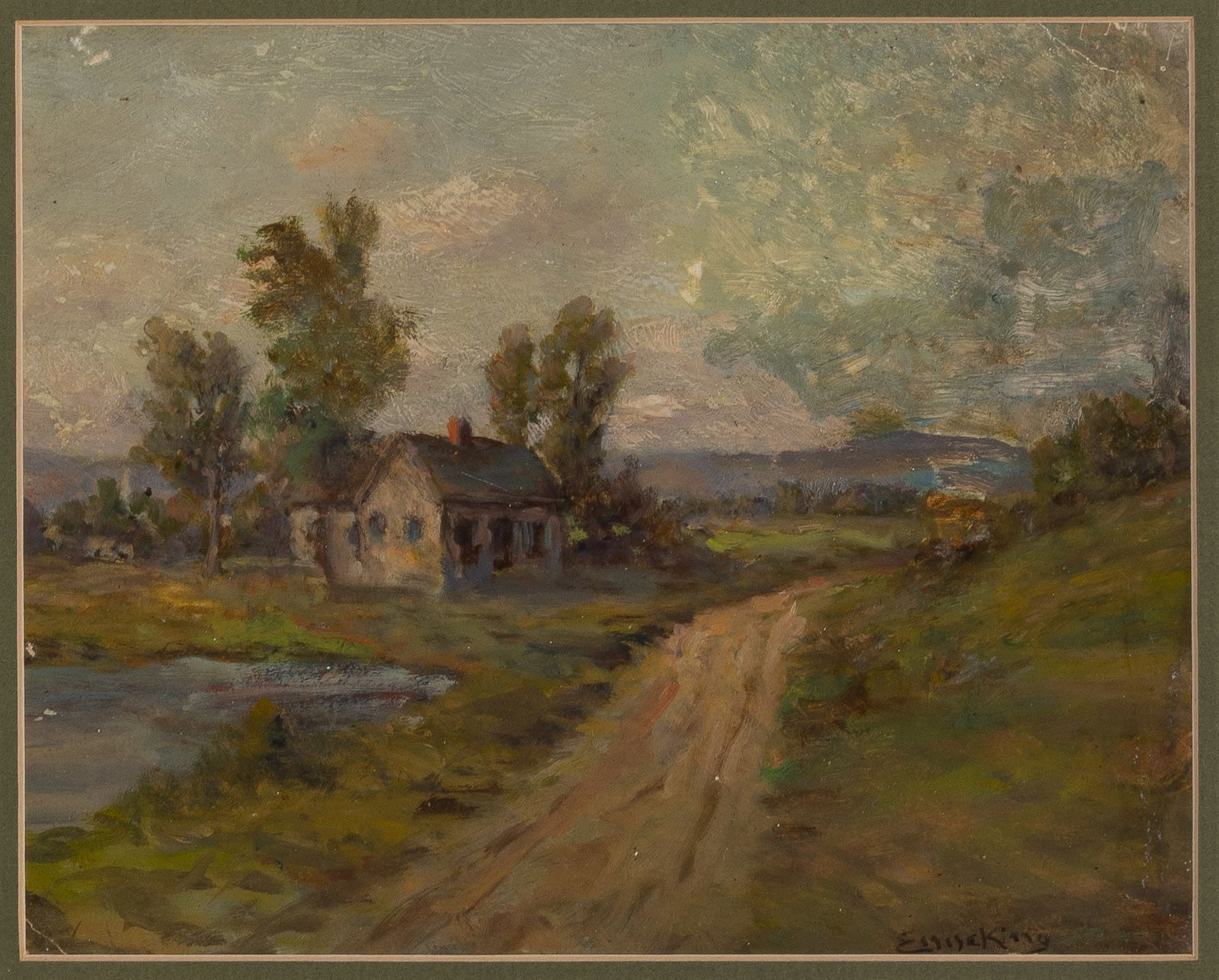 John Joseph Enneking: American, 1841-1916 Farm House Signed Enneking (lr) Oil on card 8 x 10 inches (20.3 x 25.4 cm) Frame dimensions: 15 3/4 x 18 1/2 inches