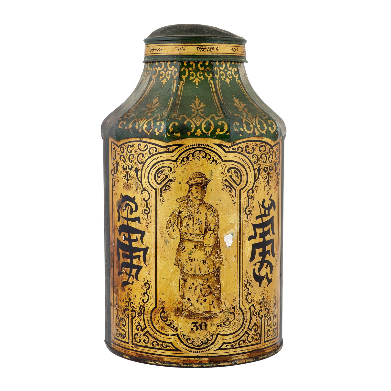 Painted and Gilt-Decorated Tole Tea Cannister: Estate / Collection: Property of an East Hampton Collector Height 17 1/2 inches.