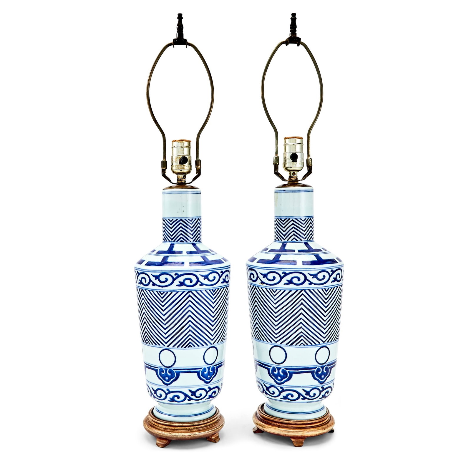 Pair of Blue and White Decorated Porcelain Lamps: Estate / Collection: Property of an East Hampton Collector Height 15 1/2 inches.