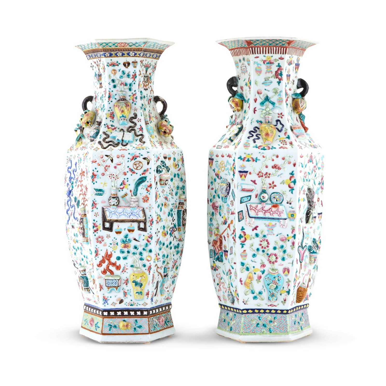 Pair of Polychrome Enameled Chinese Porcelain Vases (1 of 2)