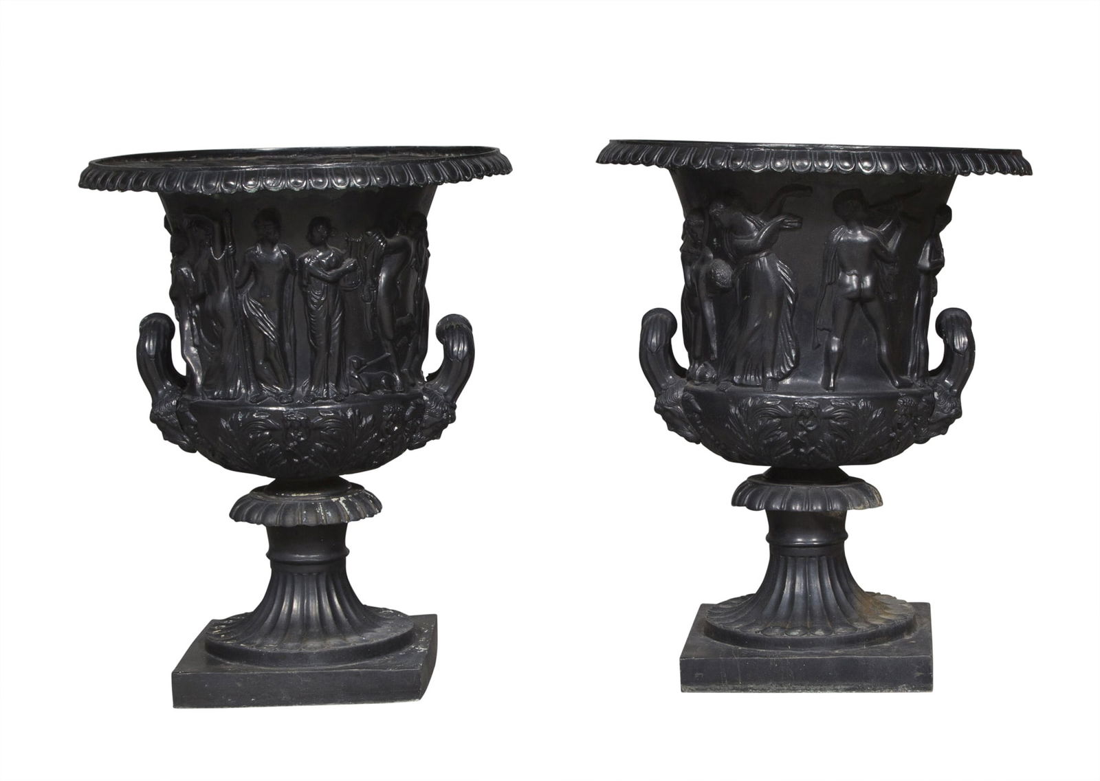 Pair of Neoclassical Style Cast Iron Campana-Form Garden Urns: Estate / Collection: Property from the Estate of Gianni Versace Height 28 1/2 inches.