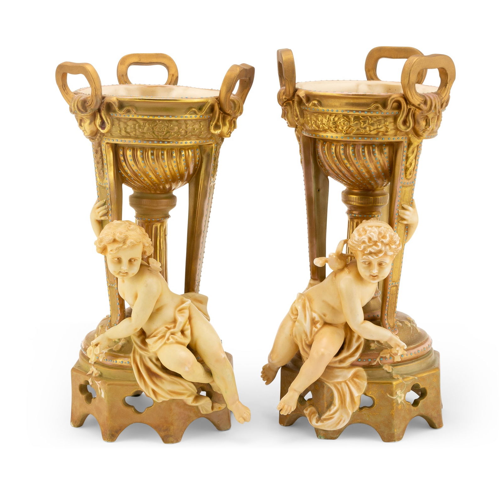 Pair of Rudolstadt Works Gilt and Enameled Porcelain Figural Centerpieces Late 19th/early 20th (1 of 7)