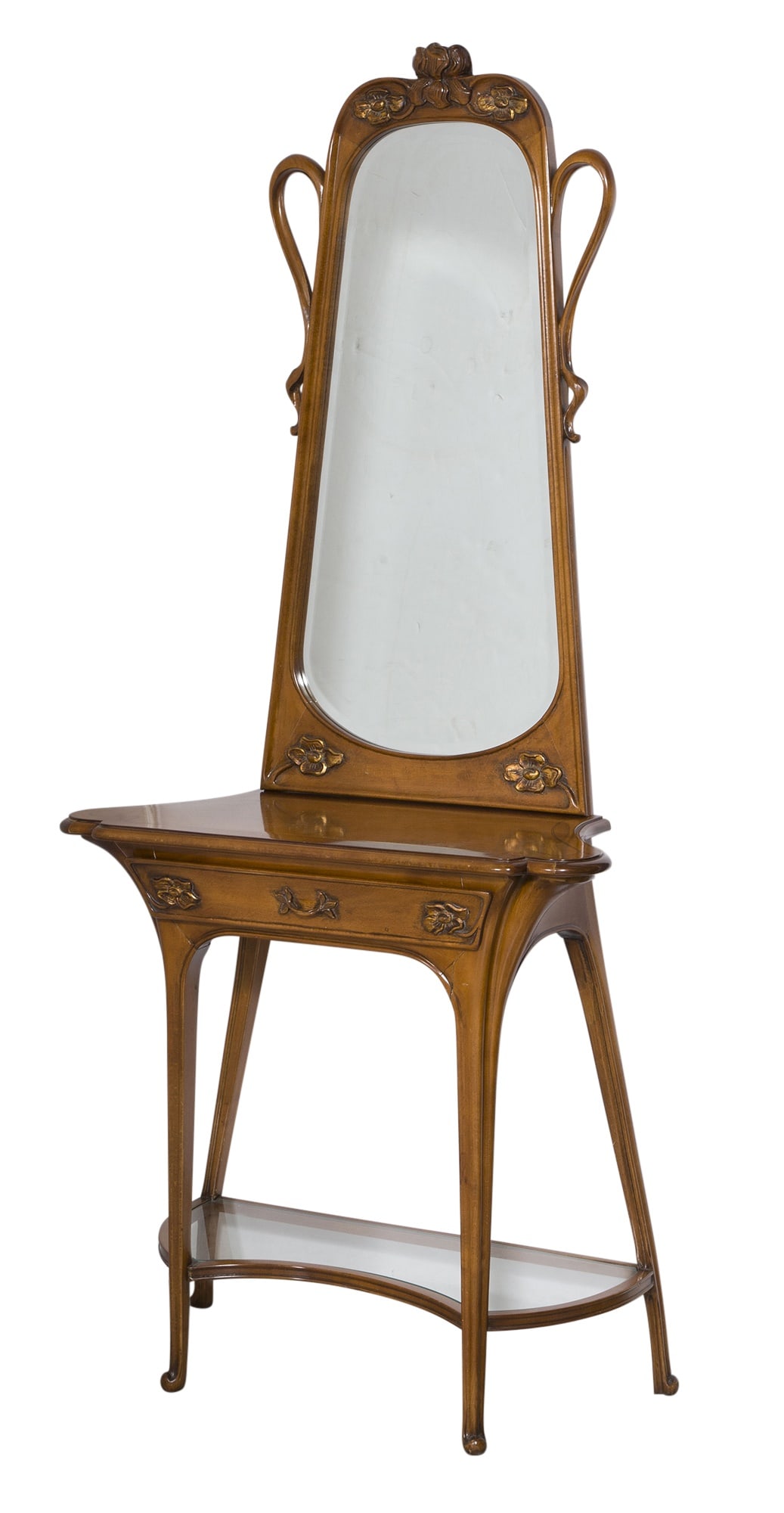 Italian Art Nouveau Style Carved Walnut Console Table and Mirror Medea, Liberty Collection, modern (1 of 4)