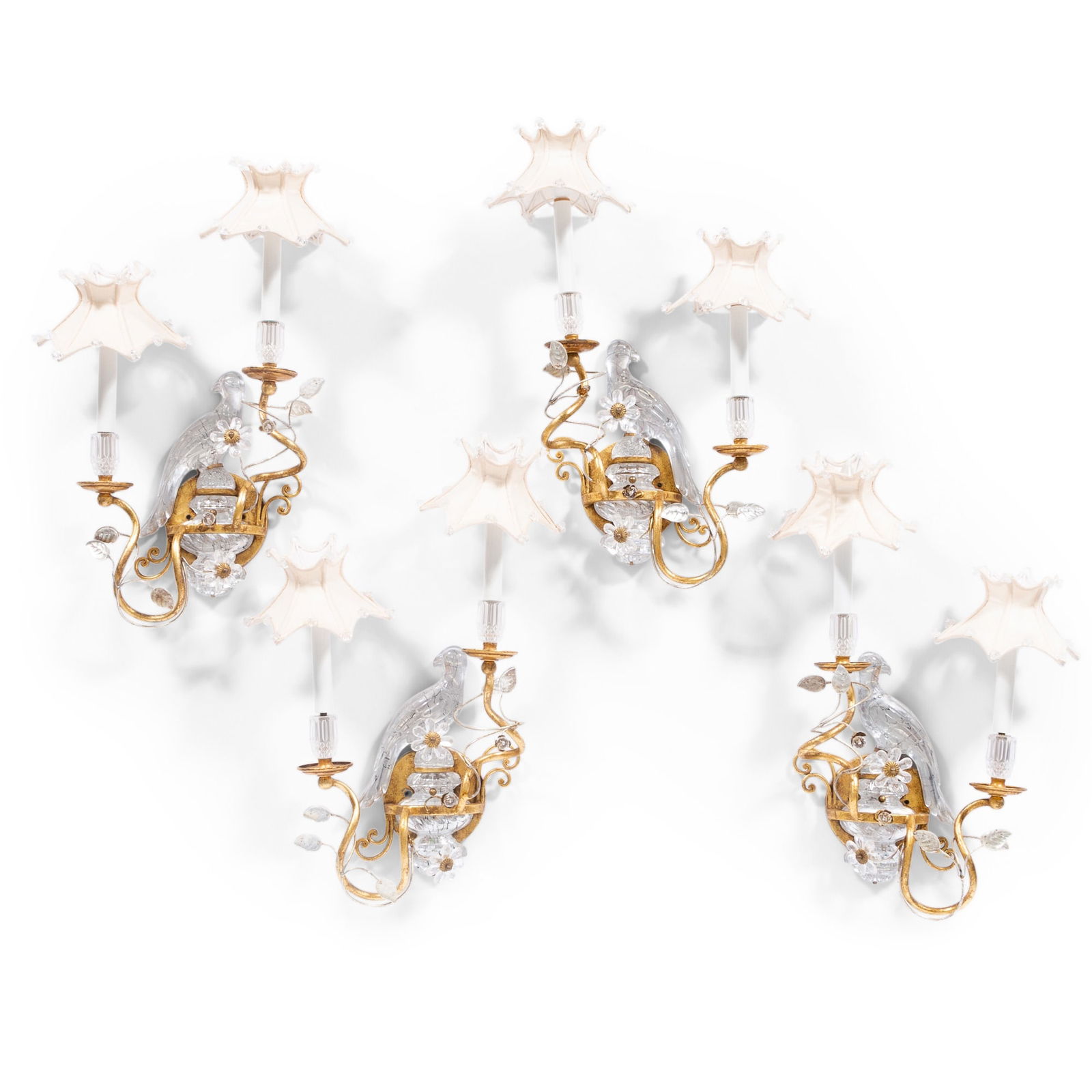 Set of Four Bagues Style Crystal and Gilt-Metal Two-Light Sconces (1 of 4)