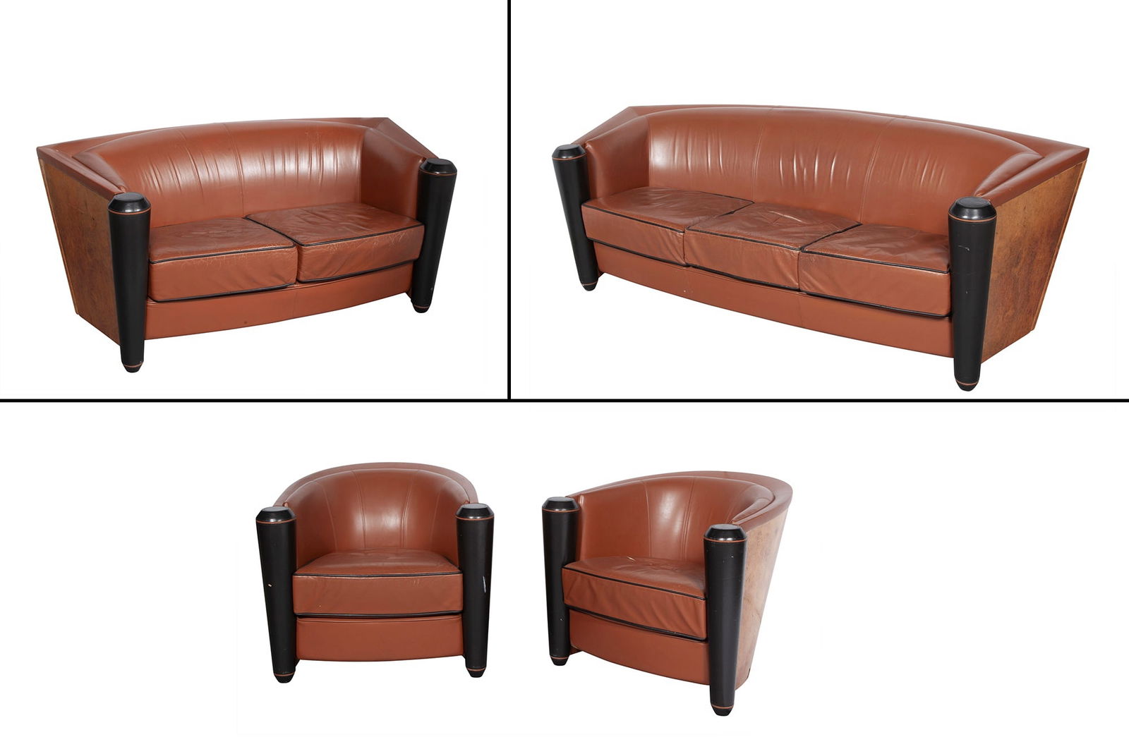 Suite of Leather Upholstered Burlwood Furniture Adam Tihany for Pace, late 20th century (1 of 8)