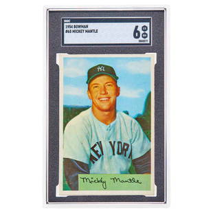 Baseball 1954 Bowman Mickey Mantle # 65 SGC EX-NM 6: Estate / Collection: The Estate of John E. Finnerty Jr. 1954 Bowman Mickey Mantle # 65, Well centered card with sharp corners, except lower right, decent color and overall a very presentable example