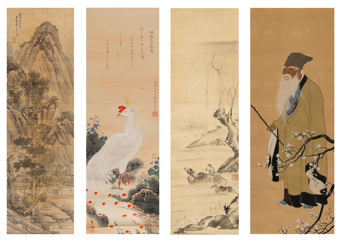 Four Decorative Quality Asian Scroll Paintings 20th century (1 of 10)