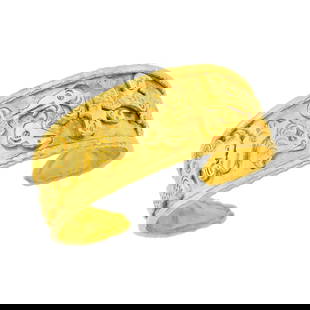 Jean Mahie High Karat Gold 'Charming Monsters' Cuff Bangle Bracelet: 22 kt., signed JM, ap. 40.2 dwts. Inner circle 6 1/2 inches, with open back.
